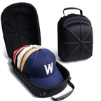 Black carrying case for caps with a blue cap featuring a white 'W' logo.