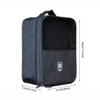 Black shoe bag with measurements on a white background