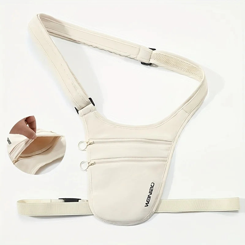 Beige waist bag with a strap on a white background