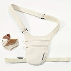 Beige waist bag with a strap on a white background
